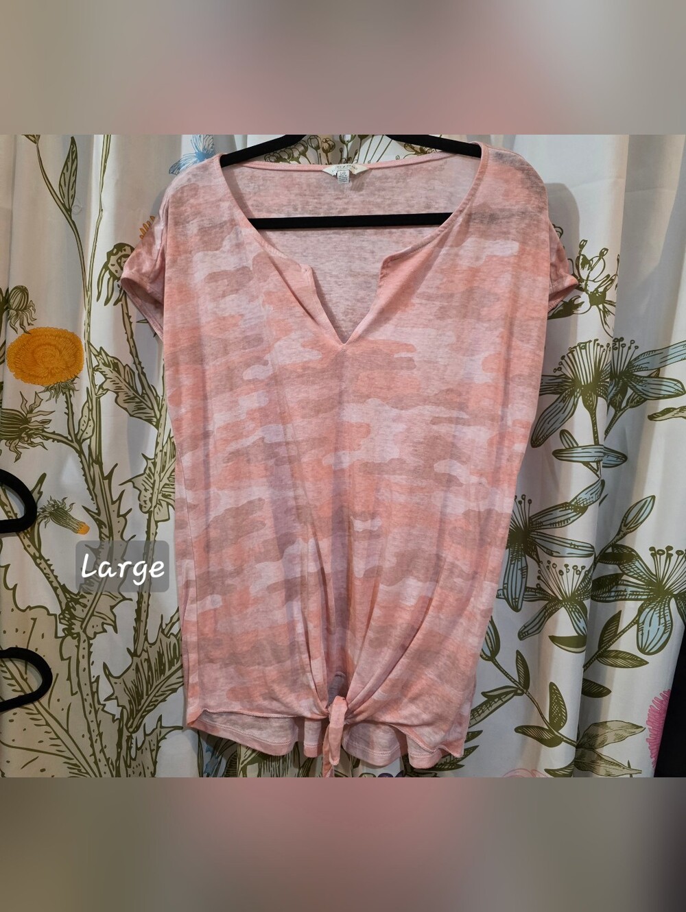 Lucky Brand Pink Camo Short Sleeve Tie-Front Tee